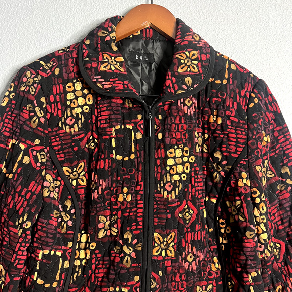 R.Q.T Womens Medium Floral‎ Quilted 70s Swing Blazer Jacket Cottage Core Boho - Picture 2 of 10